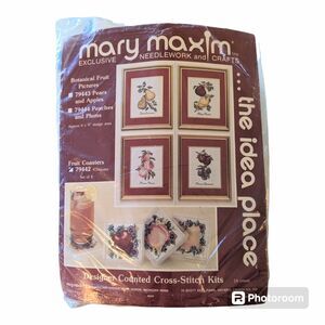 Mary Maxim Fruit Coasters set Of 4- 79442 Kit Counted Cross Stitch NEW SEALED